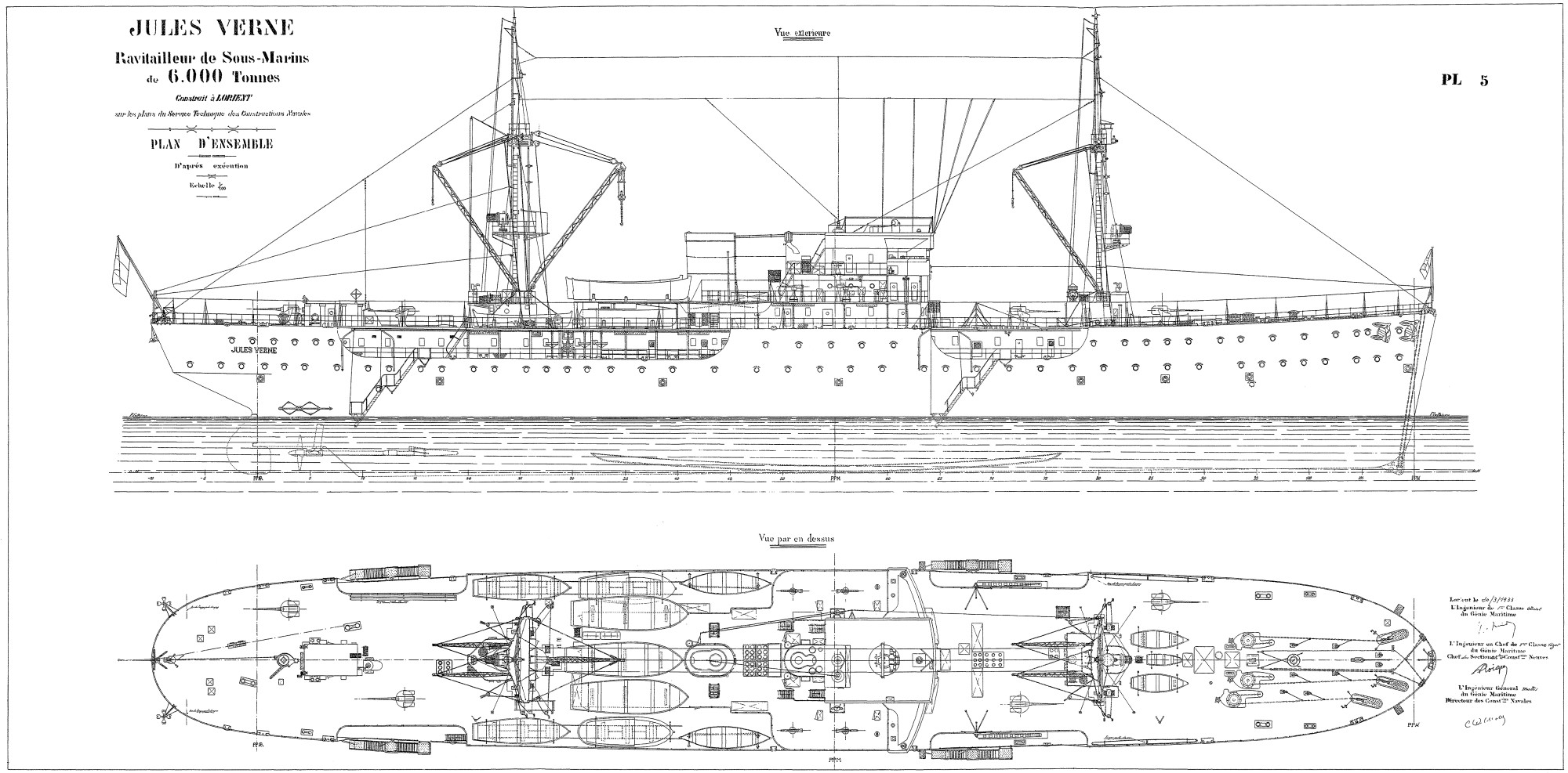 Plans vues extérieures Ravitailleur de sous-marins Jules Verne